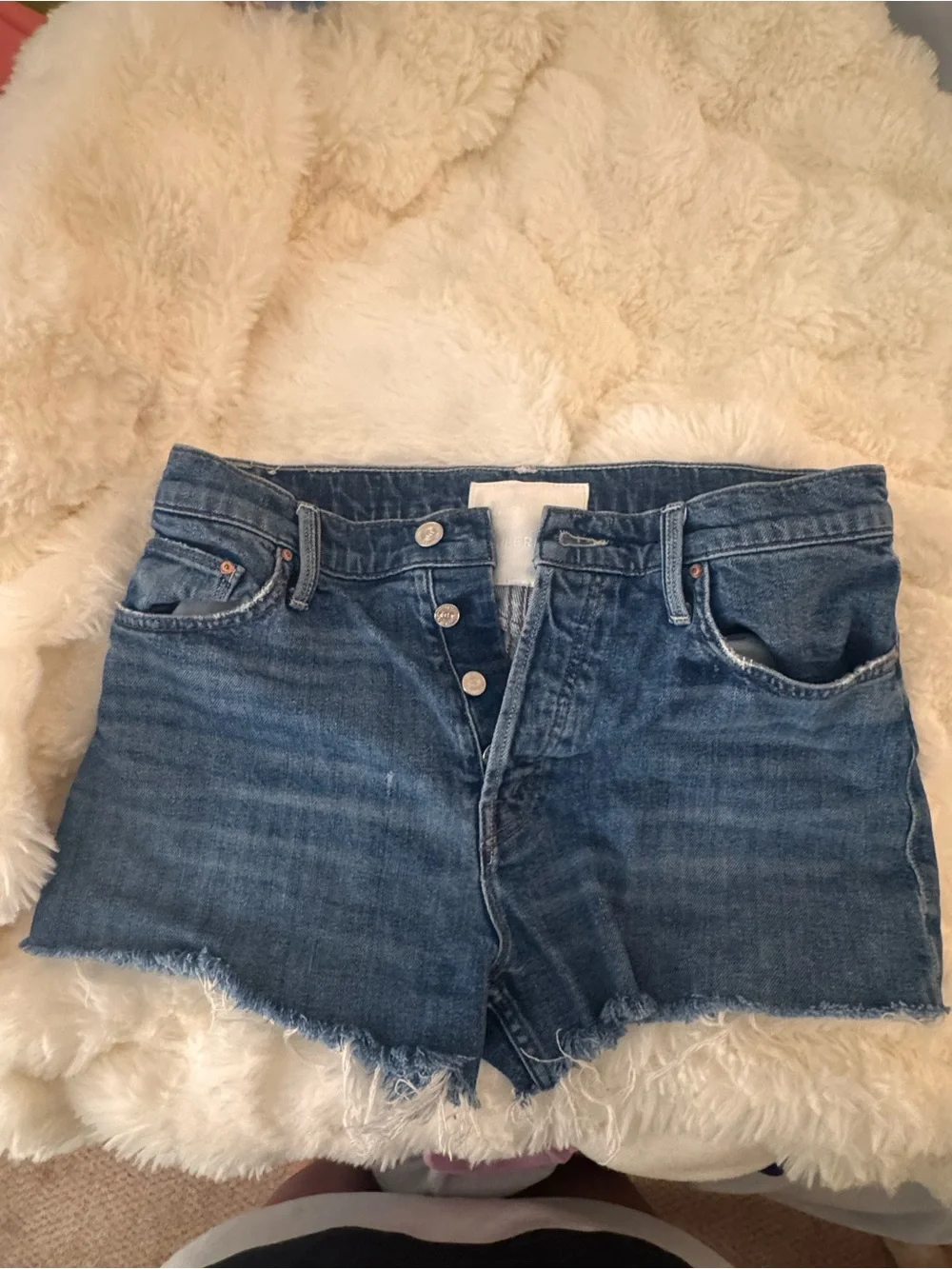 MOTHER Raw Hem Medium Blue Denim Shorts - Picture 4 of 4